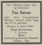 1940-03-06 - Dodsannonse Tina Hansen